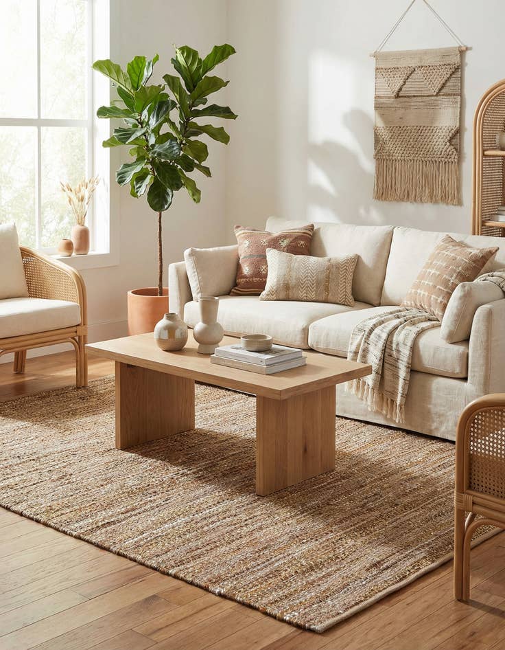 Detail image of 5' 1 x 8'  Hand Woven Leather Metallic Jute Rug