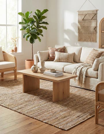 5' 1 x 8' Hand Woven Leather Metallic Jute Rug