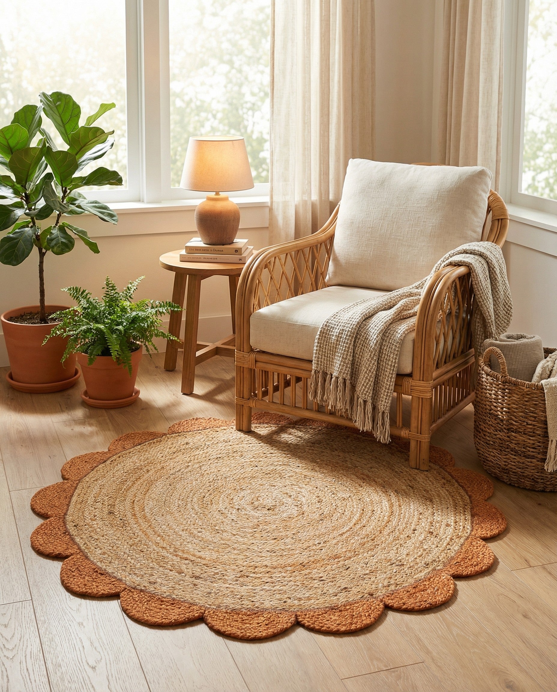 3' 1 x 3' 1  Hand Scallop Braided Jute Round Rug