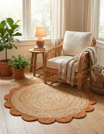 3' 1 x 3' 1 Handmade Scallop Braided Jute Round Rug