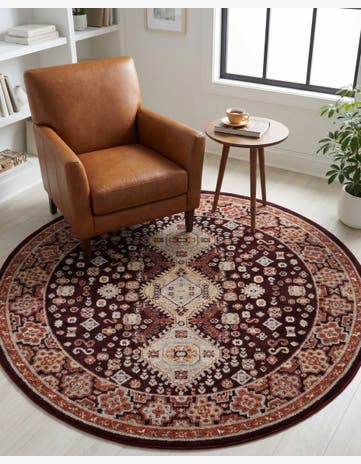 Burgundy Red Kamala Washable Round Rug