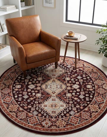 Burgundy Red Kamala Washable Round Rug