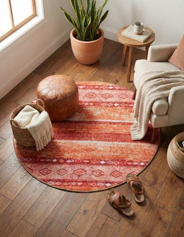 Rust Red Washable Timeless Round Rug