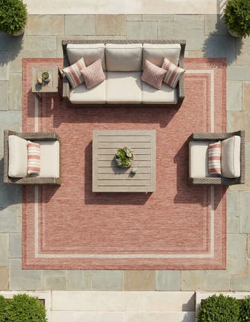 Rust Red Easy-Clean Border Indoor / Outdoor Square Rug