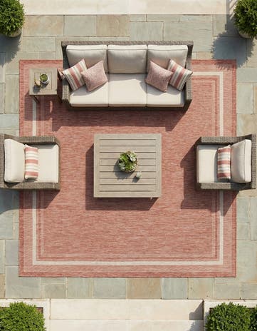 Rust Red Easy-Clean Border Indoor / Outdoor Square Rug