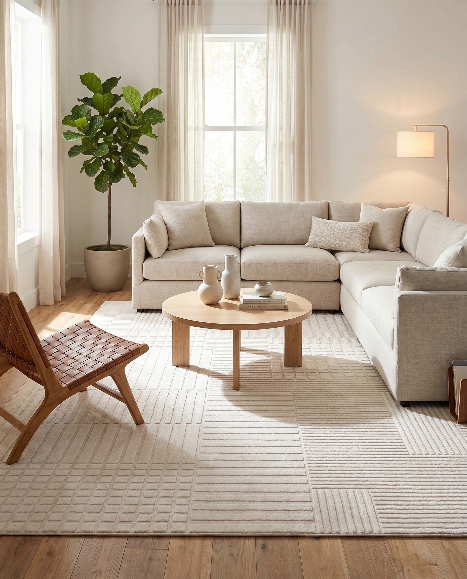 Ivory White Textura Designer Rug