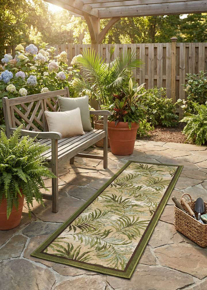 2' x 6' Easy-Clean Botanical Indoor / Outdoor Runner Rug