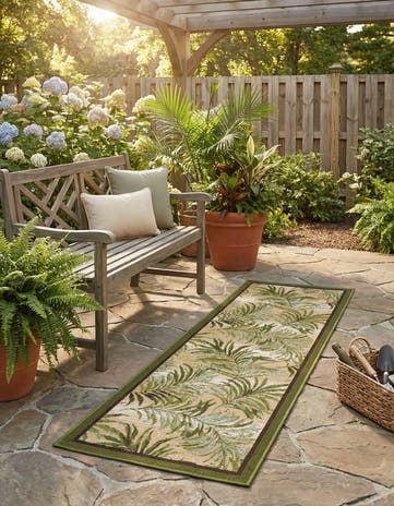 Green Easy-Clean Botanical Indoor / Outdoor Runner Rug
