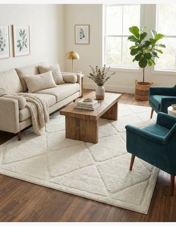 Ivory Lattice Shag Rug