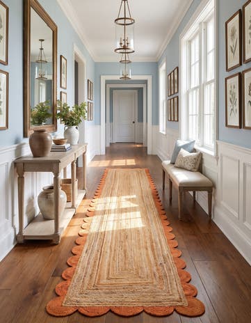 3' 3 x 16' 1 Handmade Scallop Braided Jute Runner Rug
