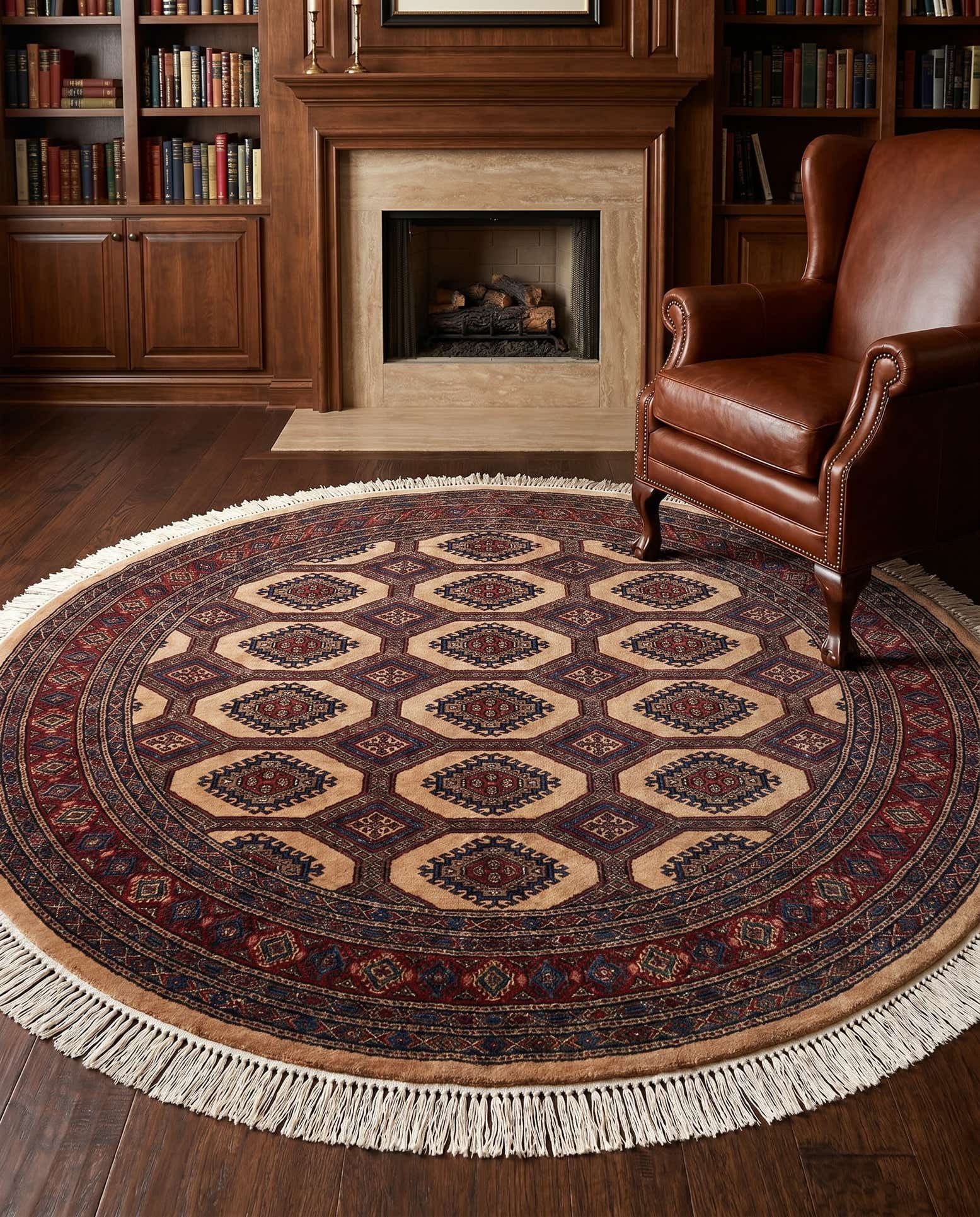 5' 10 x 6' 2 Hand Knotted Bokhara Oriental Wool Round Rug