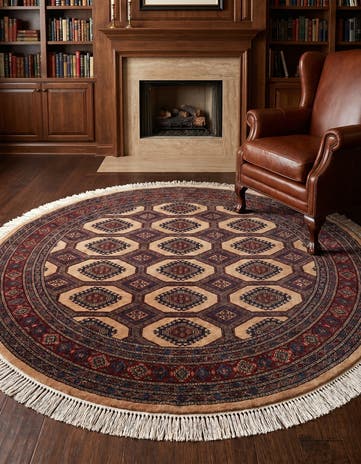 5' 10 x 6' 2 Hand Knotted Bokhara Oriental Wool Round Rug