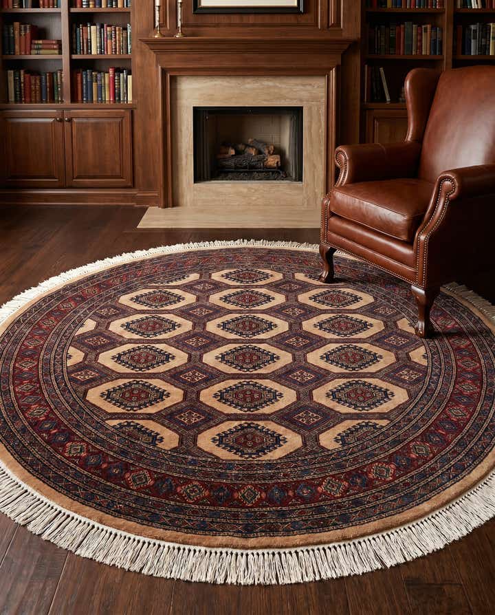 5' 10 x 6' 2 Hand Knotted Bokhara Oriental Wool Round Rug