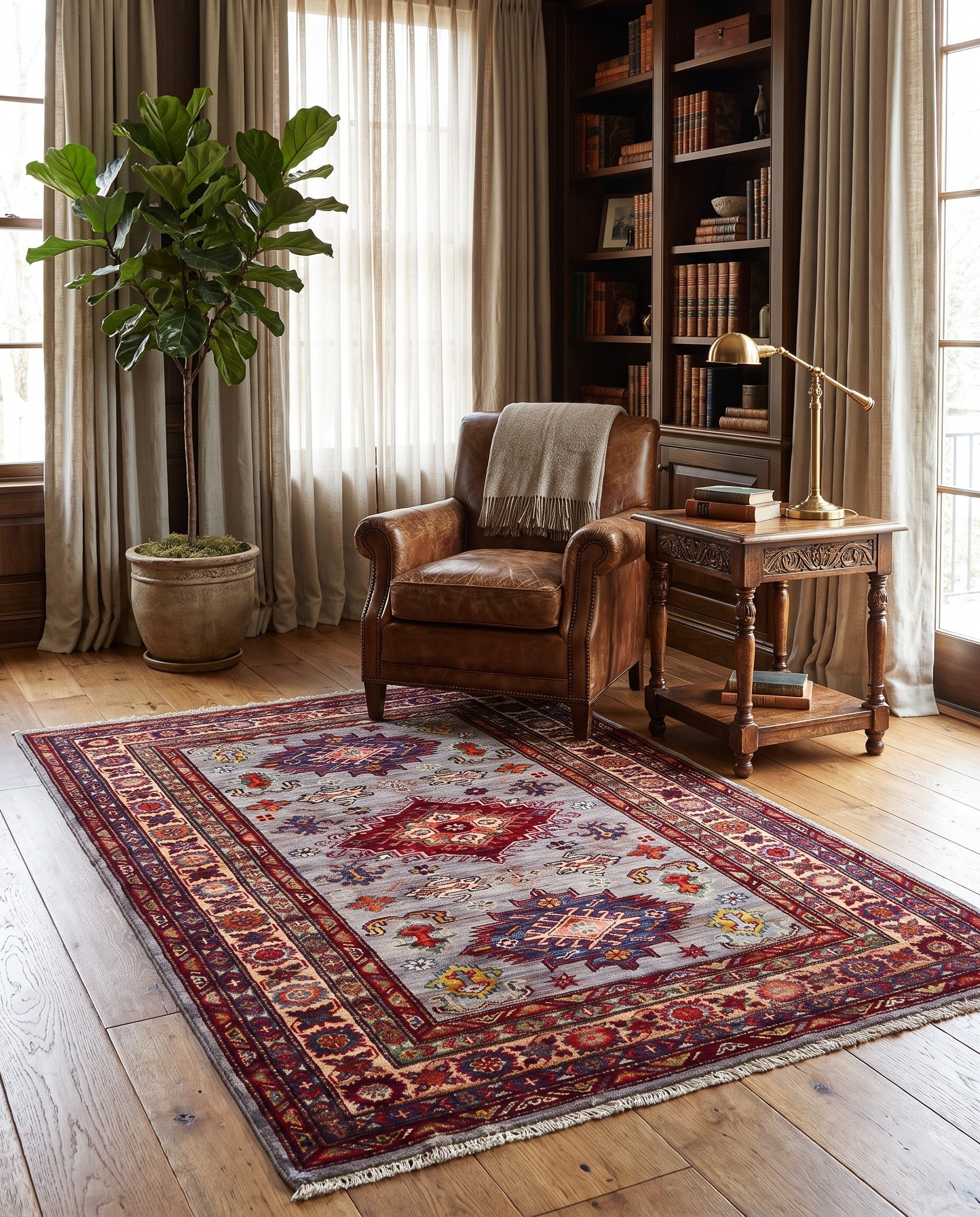3' 5 x 5' Hand Knotted Kazak Rug