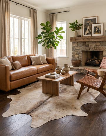 5' 4 x 6' 2 Cowhide Leather Rug