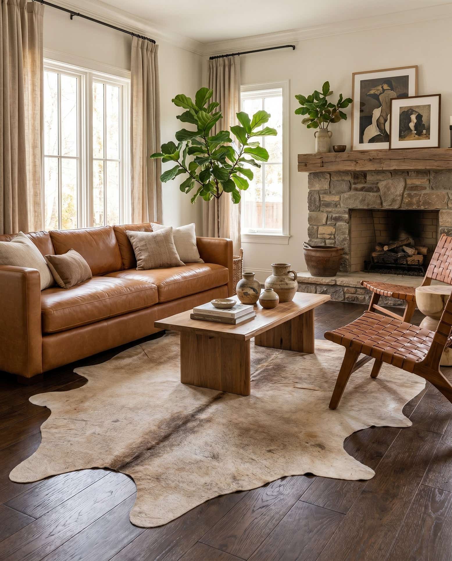 5' 4 x 6' 2 Cowhide Leather Rug