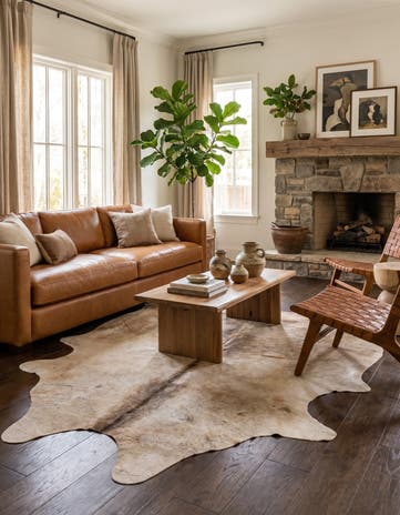 5' 4 x 6' 2 Cowhide Leather Rug