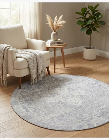 Gray Washable Timeless Round Rug