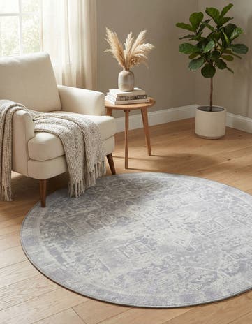 Gray Washable Timeless Round Rug