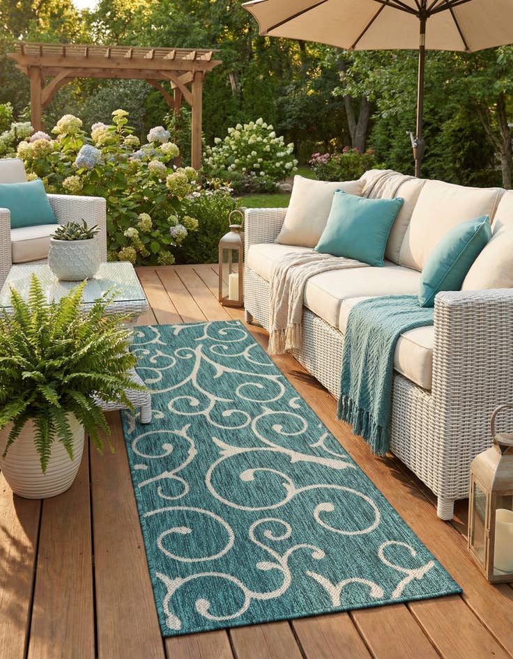 Detail image of 2' x 6' Easy-Clean Botanical Indoor / Outdoor Runner Rug