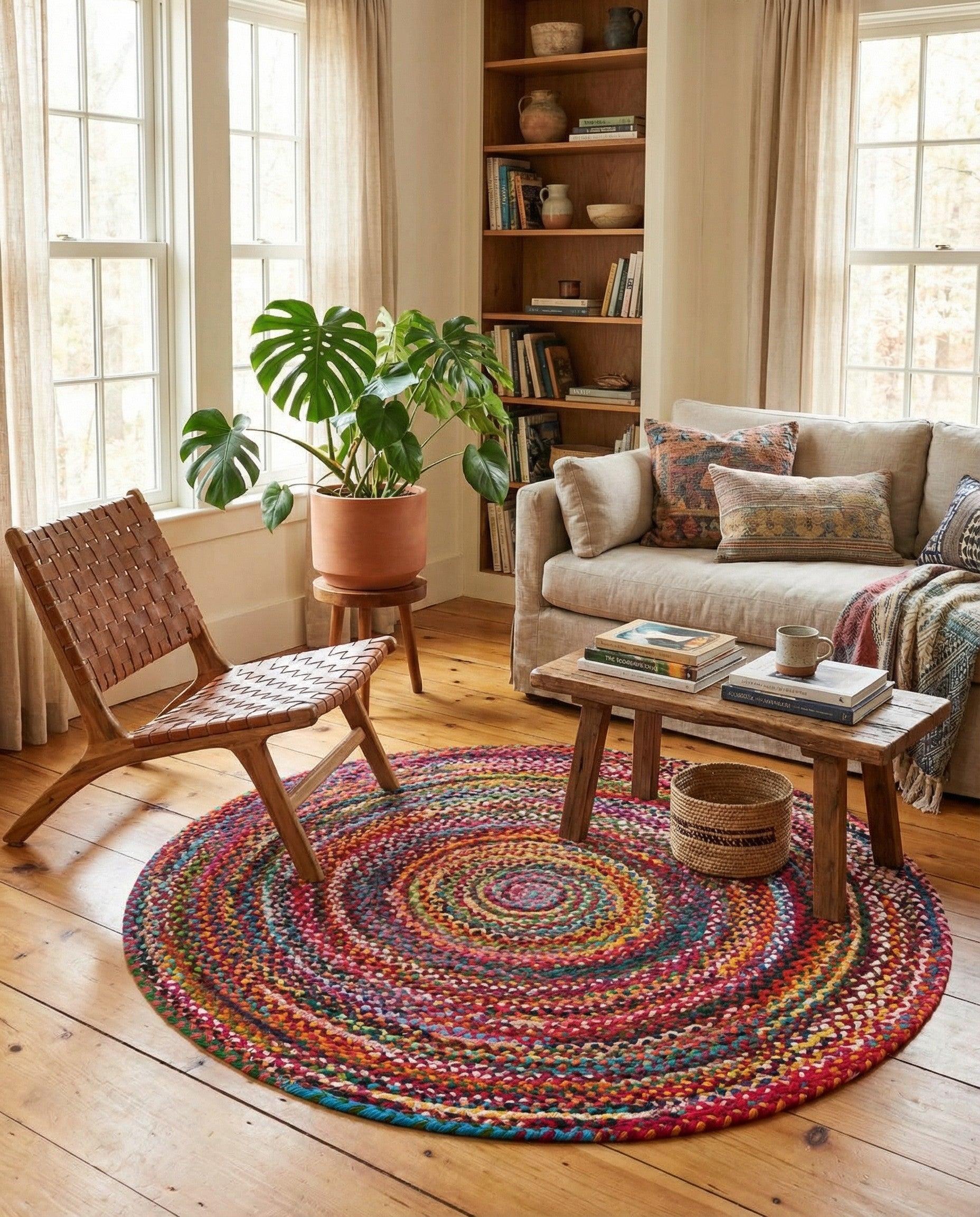 6' 1 x 6' 1 Handmade Braided Chindi Round Rug