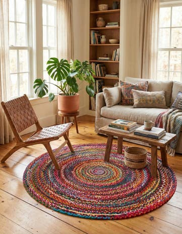 6' 1 x 6' 1 Handmade Braided Chindi Round Rug