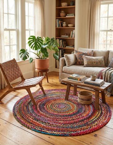 6' 1 x 6' 1 Handmade Braided Chindi Round Rug