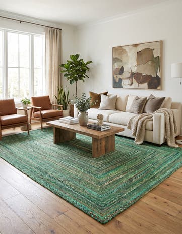 Green Handmade Braided Chindi Rug