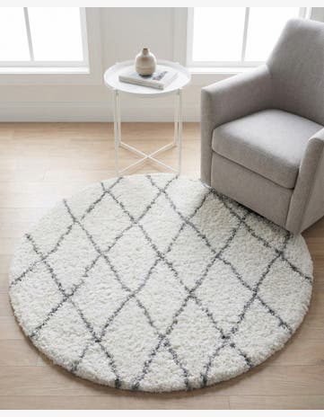 Pure Ivory Marrakesh Shag Round Rug
