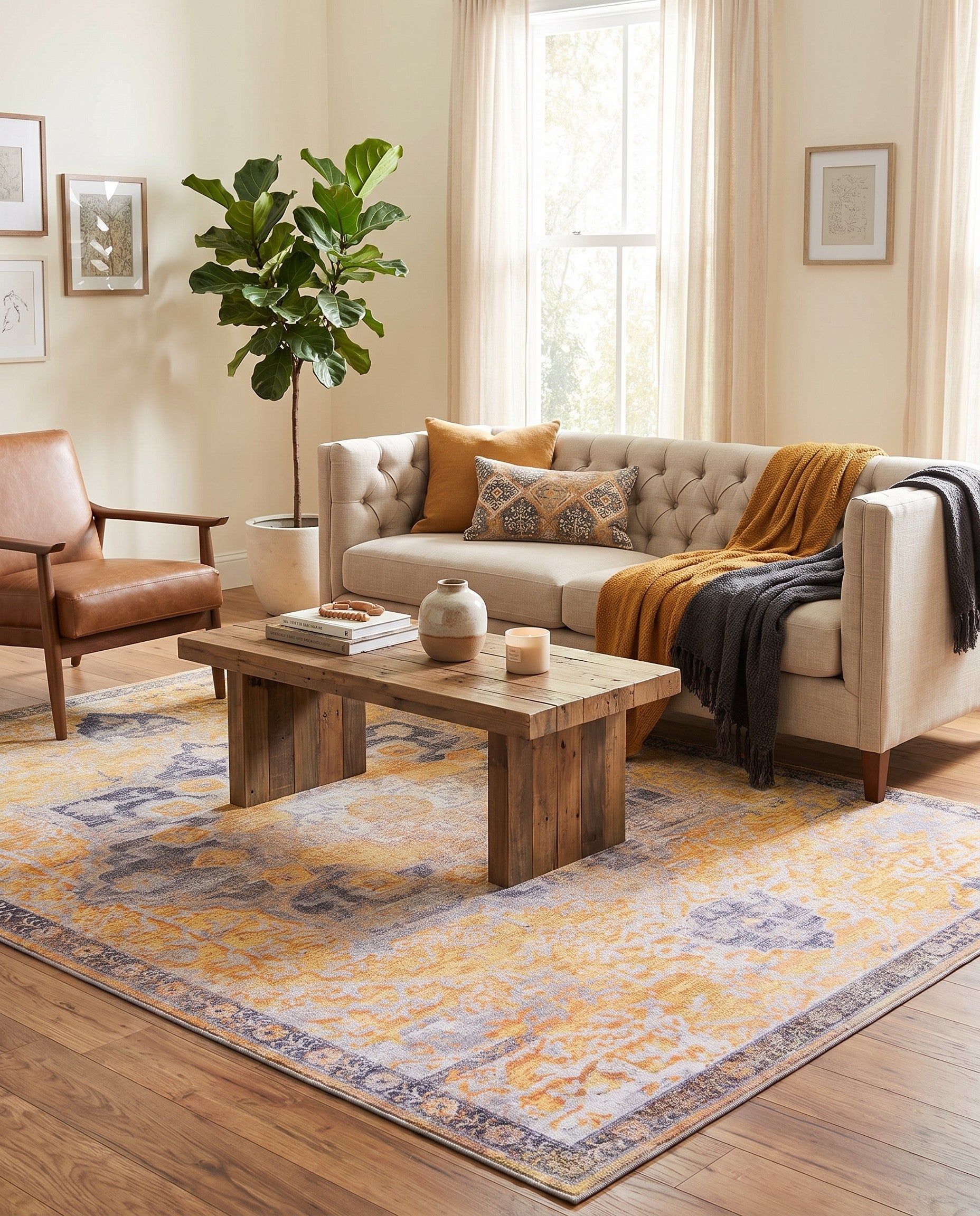 Tuscan Yellow Washable Renaissance Rug
