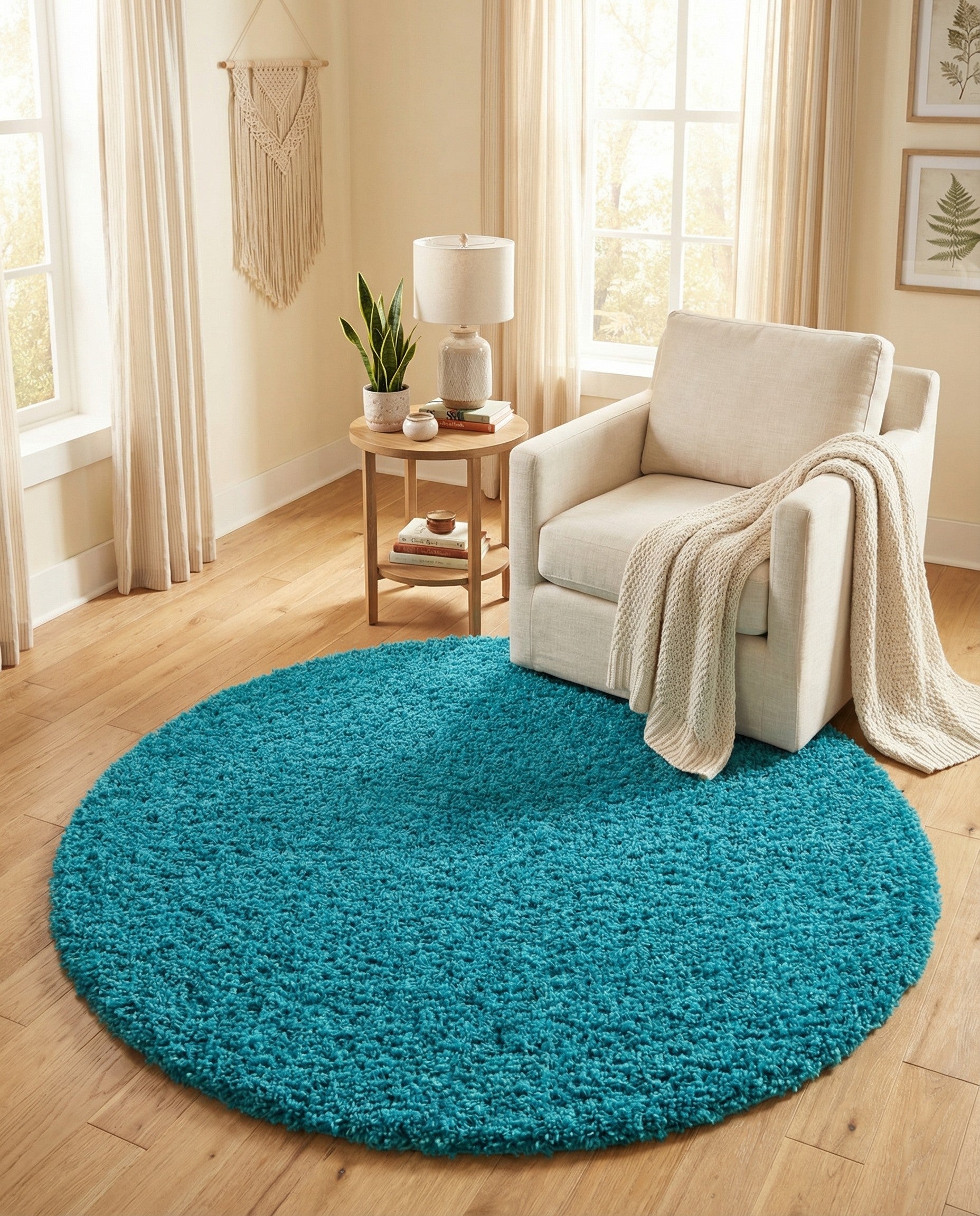 4' x 4' Solid Shag Round Rug