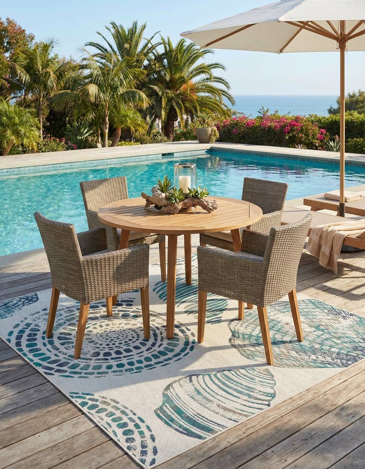 Detail image of 7' 10 x 7' 10  Washable Coastal Indoor / Outdoor Square Rug
