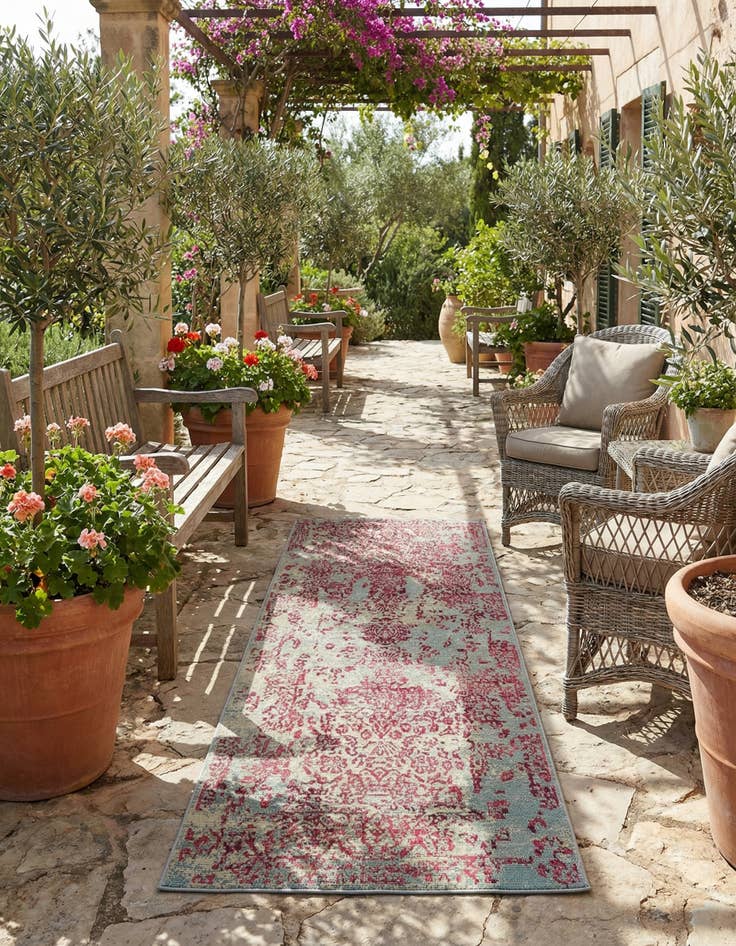 Detail image of 2' x 6' Easy-Clean Botanical Indoor / Outdoor Runner Rug