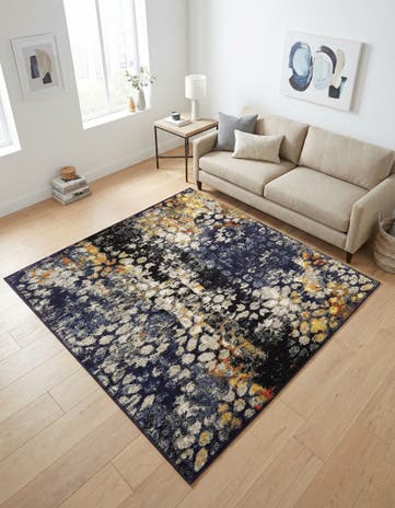 Navy Blue Washable Carnevale Square Rug