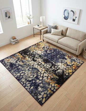 Navy Blue Washable Carnevale Square Rug