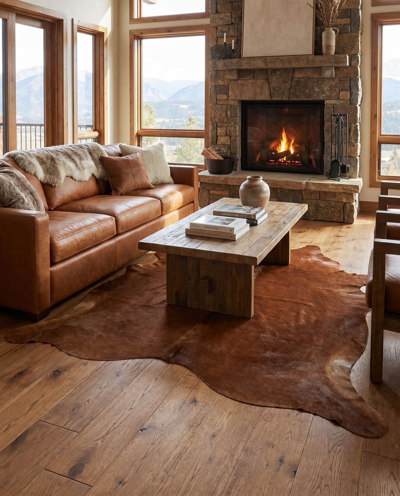 6' 6 x 7' 1 Cowhide Leather Rug