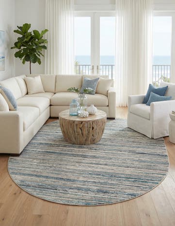 Ivory and Blue Finsbury Oval Rug