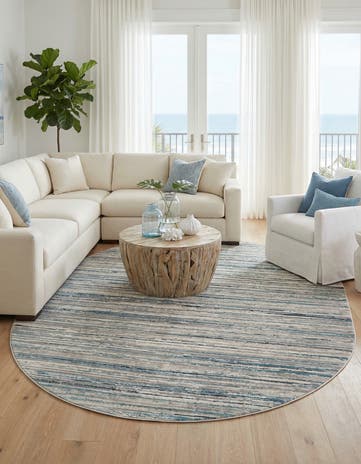 Ivory and Blue Finsbury Oval Rug