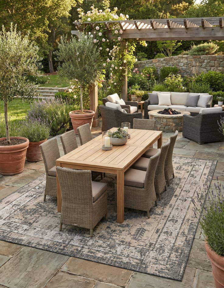 Detail image of 9' x 12'  Washable Traditional Indoor / Outdoor Rug