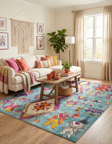 Turquoise Washable Mesa Rug