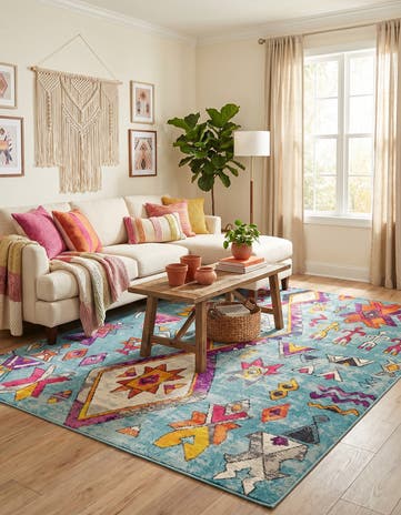 Turquoise Washable Mesa Rug