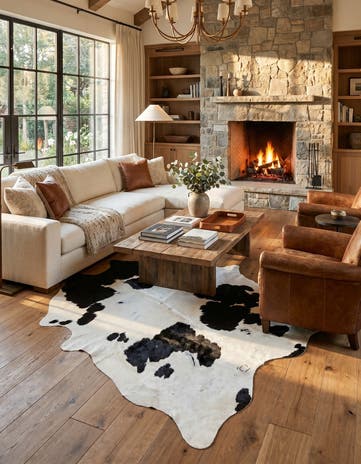 6' 5 x 7' 6 Cowhide Leather Rug