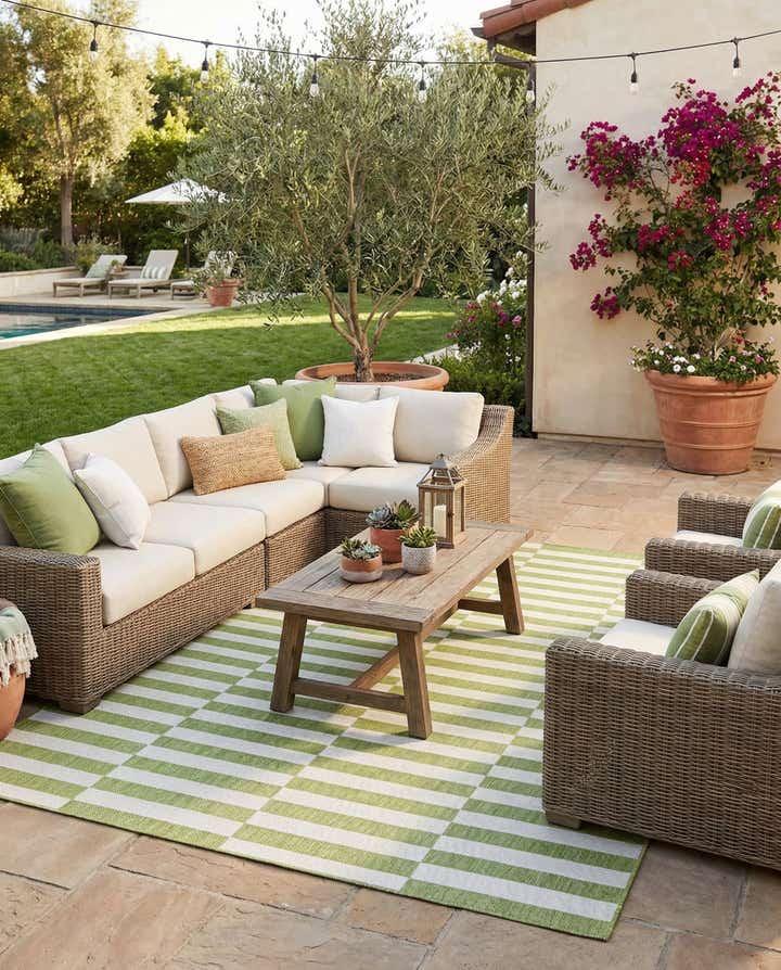 9' x 12' Easy-Clean Striped Indoor / Outdoor Rug