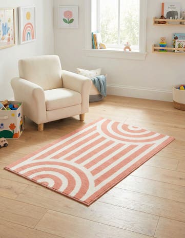 Soft Coral Pink Whimsy Kids Rug