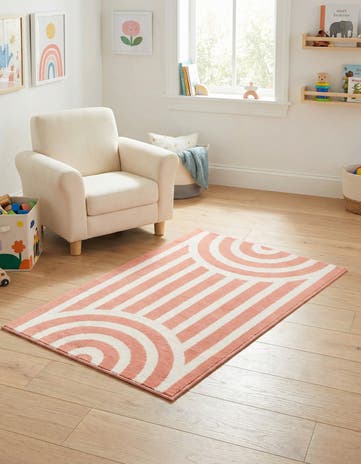 Soft Coral Pink Whimsy Kids Rug