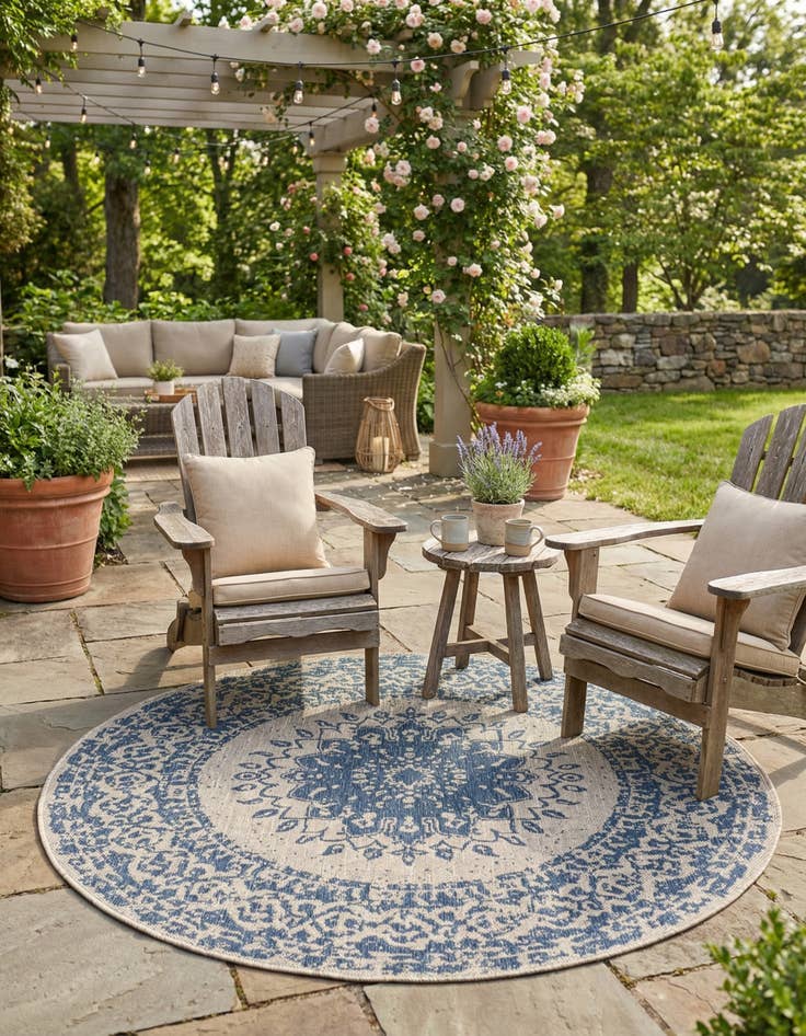 Detail image of  5' 3 x 5' 3  Washable Traditional Indoor / Outdoor Round Rug