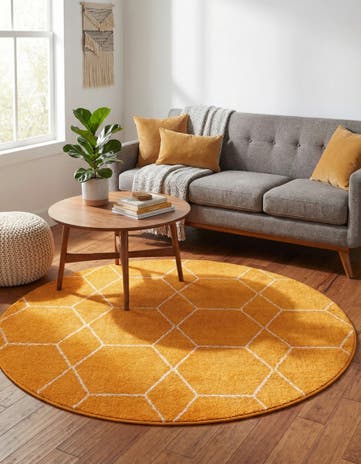 Orange Lattice Frieze Round Rug