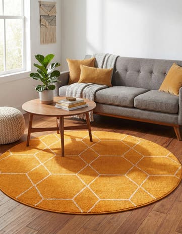 Orange Lattice Frieze Round Rug