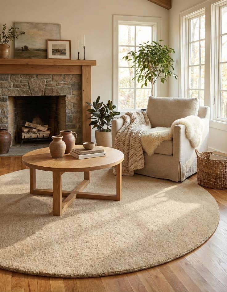 Detail image of 6' 7 x 6' 7 Hand Knotted Solid Gabbeh Wool Round Rug