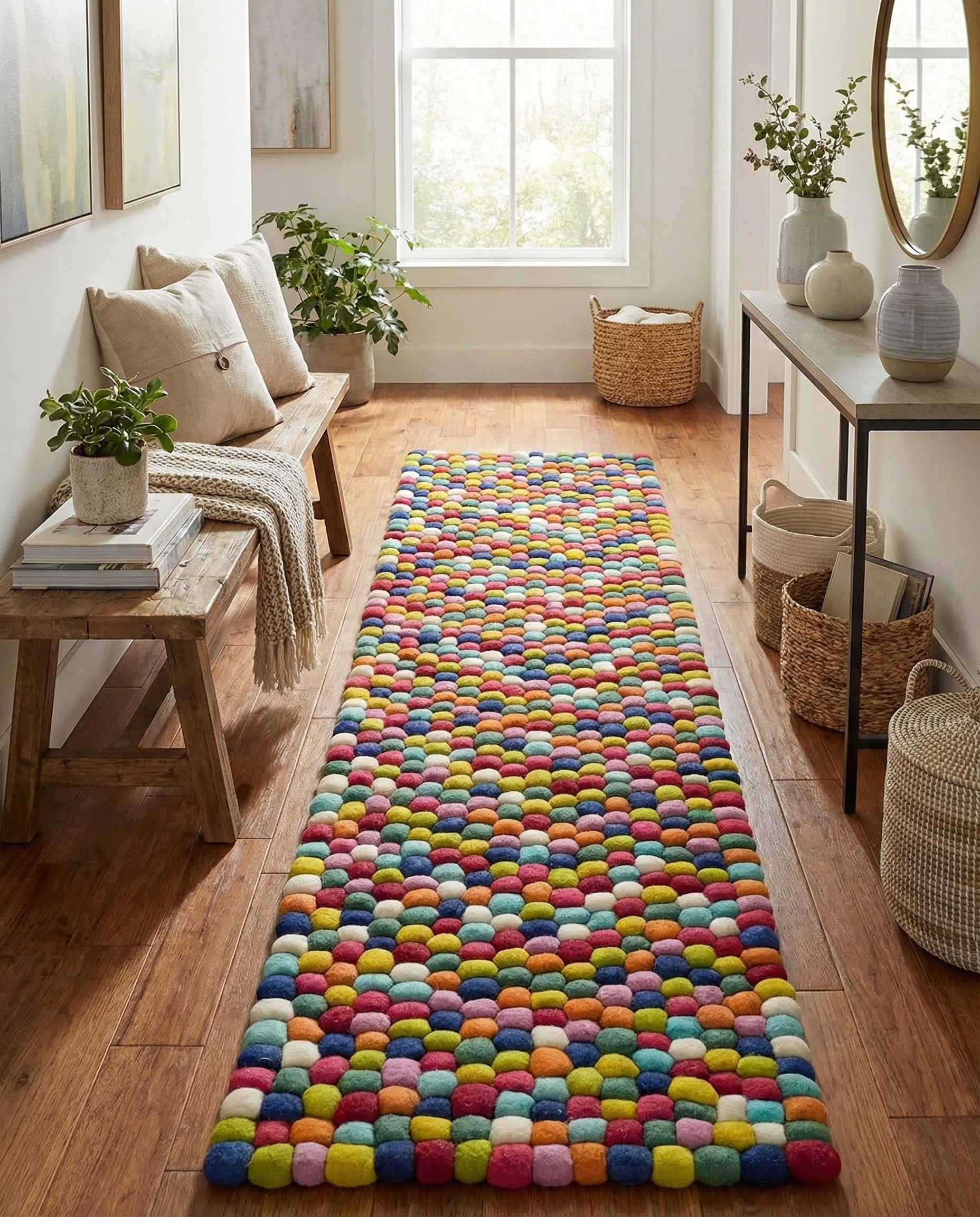 Primary image  2' x 8' Felt Ball Wool Runner Rug